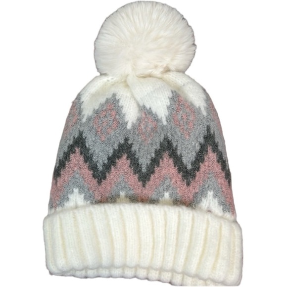 Hat Attack Fair Isle Ivory Pom Pom Beanie Hat - Picture 2 of 5